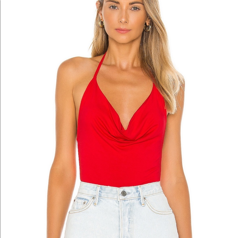 Superdown Red Drape Front Bodysuit